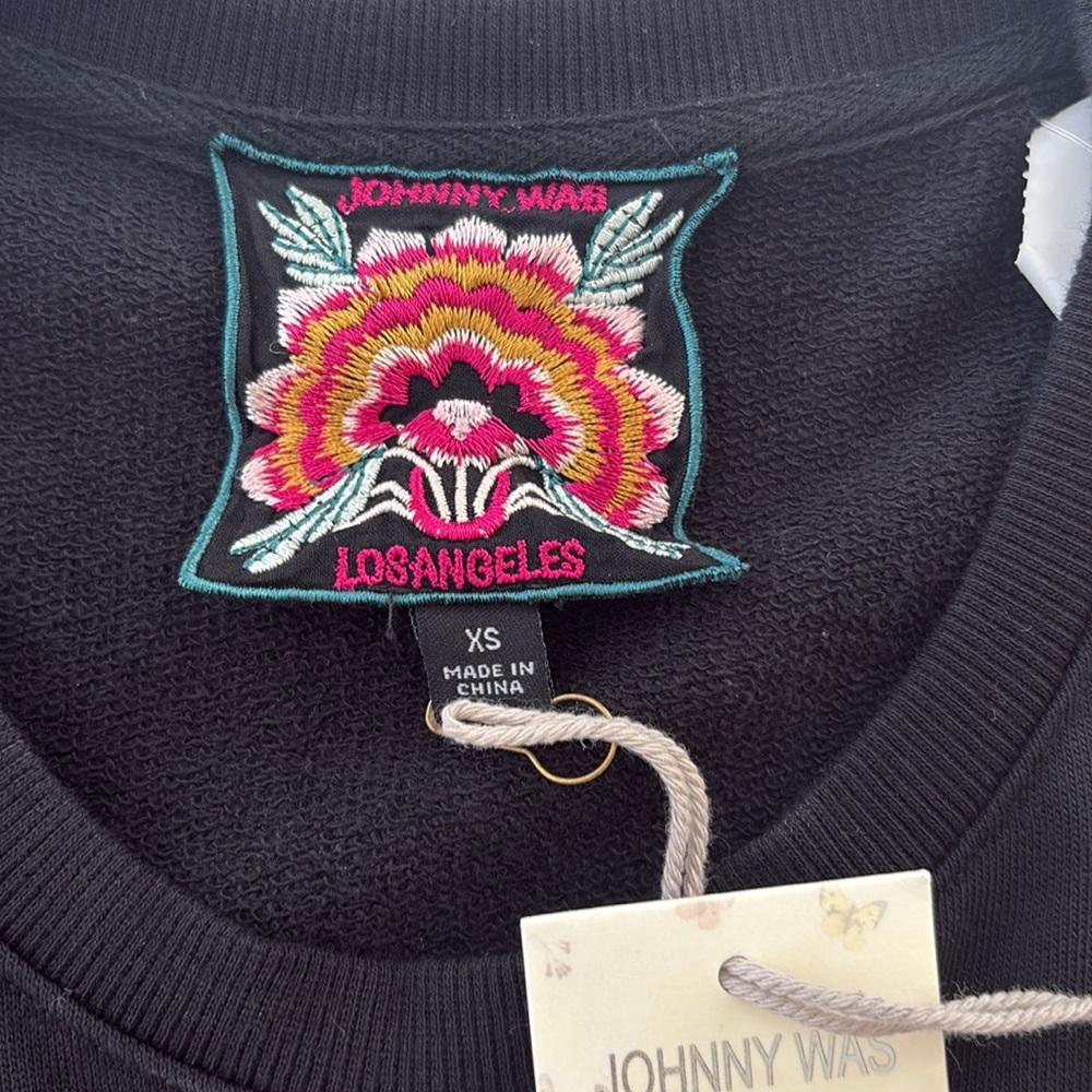 NWT Johnny Was Black Top with Pink Floral Embroidery - Picture 2 of 7